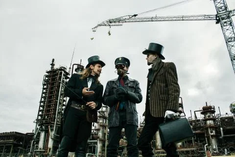 Three mans in steampunk style Stock Photos