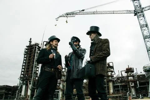 Three mans in steampunk style Фото