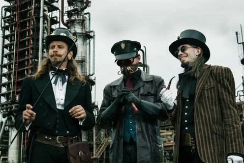 Three mans in steampunk style Stock-Fotos
