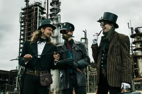 Three mans in steampunk style Stock Photos