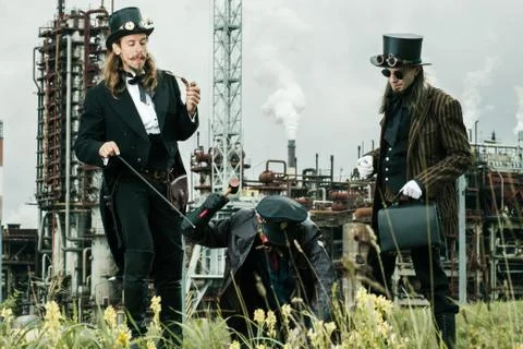 Three mans in steampunk style Stockfoto's