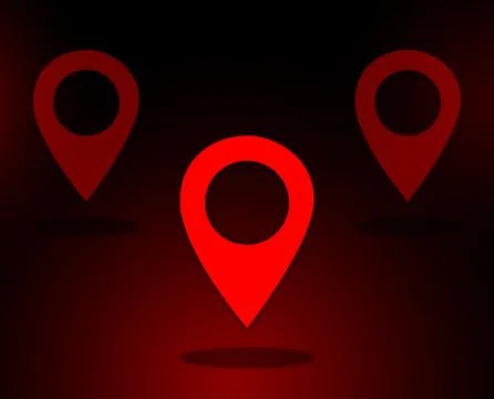 Three map pins as pointer icons in black and red background Stock Illustration