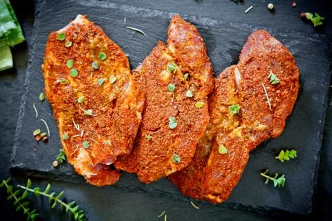 Three Marinated Pork Chops Stock Photos