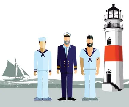 Three Mariners on the coast Stock Illustration
