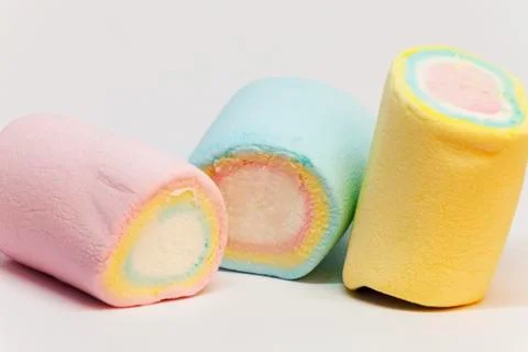 Three mashmallows in different colors Stock Photos