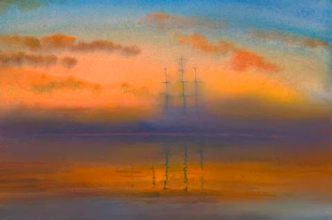 Three-masted sailboat Stock Illustration