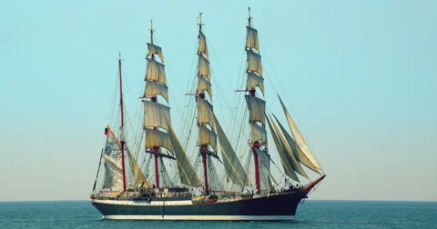 Three Masted Sailing Ship Stock Footage 68508554
