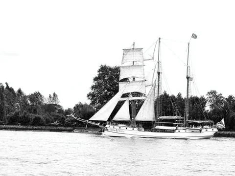Three-masted Sailing ship Loth Lorien on the Seine river for Armada exhibitio Stock Photos