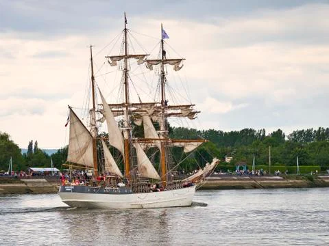 Three masted schooner ship, Le Francais, french boat Stock Photos