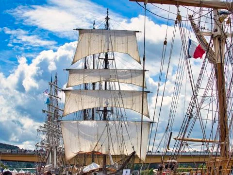 Three masted schooner ship, Le Francais, french boat Stock Photos