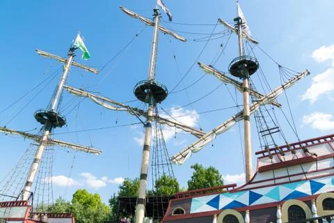 The three masts of a sailboat. Stock Photos