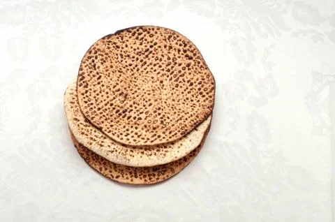 Three matzas for the seder Stock Photos