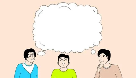 Three men are looking at a blank white space Stock Illustration