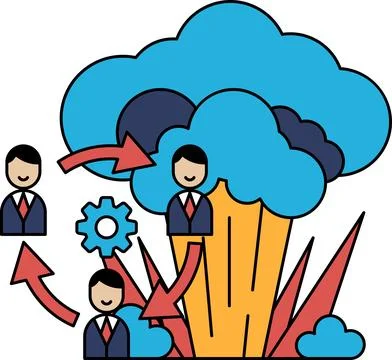 Three men are standing in front of a cloud Stock Illustration