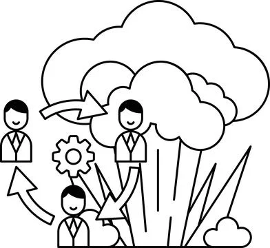 Three men are standing in front of a cloud Stock Illustration