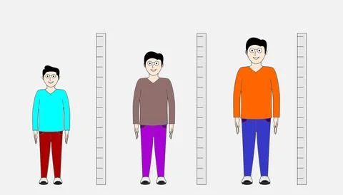 Three men are standing next to each other, with the tallest man being the m.. Illustrazione stock