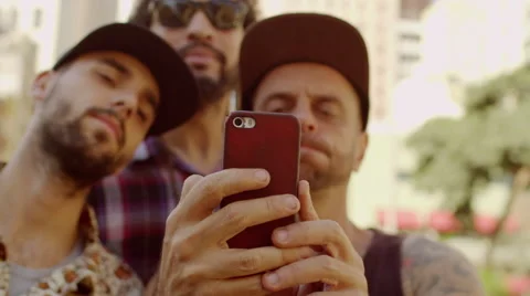 Three men with beard taking a selfie Stock Footage 61274350