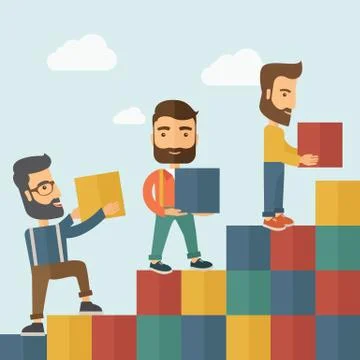 Three men with blocks Stock Illustration