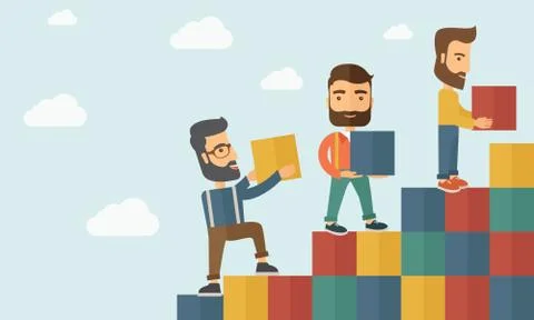 Three men with blocks Stock Illustration
