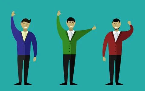 Three men on a blue background. Stock Illustration