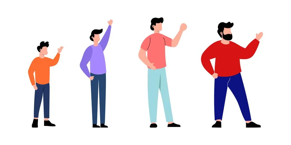 Three men of different ages, expressing excitement or encouragement. Stock Illustration