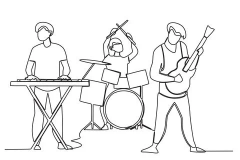 Three men performing live music Stock Illustration