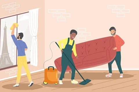 Three men remodeling house Stock Illustration