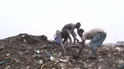 Three men sift through rubbish Stock Footage 49368116