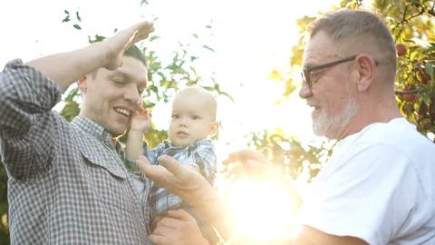 Three men, three generations of the same family, grandfather, son and grandson Stock Footage 119010077