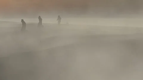 Three Men Walking in Desert Storm (Animation)+ Looping Видео 60243587