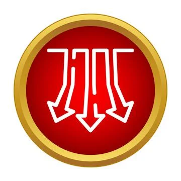 Three merging arrows pointing down icon button 库存插图