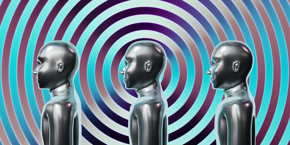 Three metallic head shapes - 3D illustration Illustrazione stock