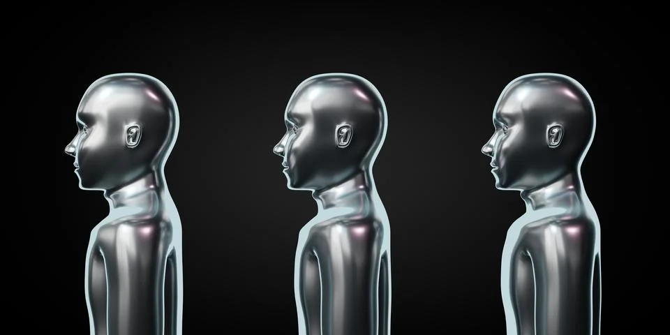 Three metallic head shapes - 3D illustration Illustrazione stock