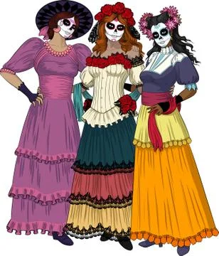 Three Mexican Graces Stock Illustration
