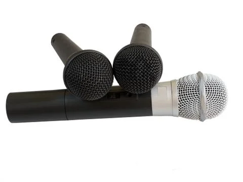 Three microphone on white background Stock Photos