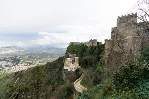Three middle age castles located on Erice (Italy, Sicily, province of Trapani Foto stock
