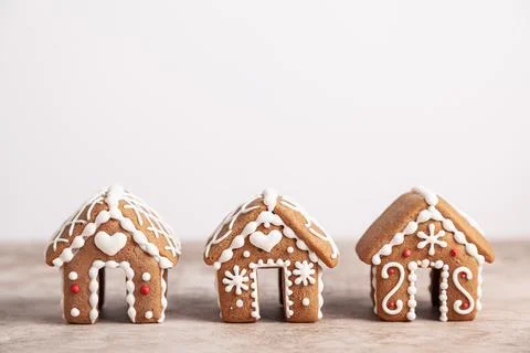 Three mini gingerbread houses. Stock Photos