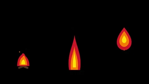 Three Minimalist Fire Flame Icons Set with Campfire and Teardrop Shapes Stock Footage 339397507