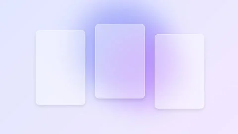 Three minimalist glassmorphism rectangular cards on a soft purple background Video stock 335117752