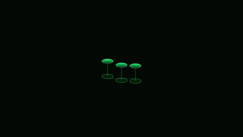 Three minimalist green stools arranged in a row against a black background Stockbeeldmateriaal 338310124