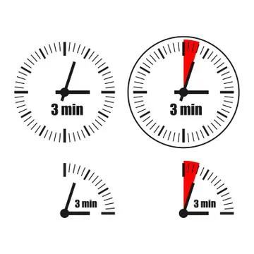 Three Minutes Clock on white background. Stock Illustration