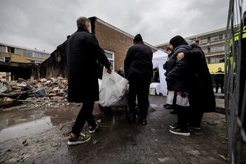 Three missing after explosion, fire in Rotterdam apartment complex, Netherlands  写真素材