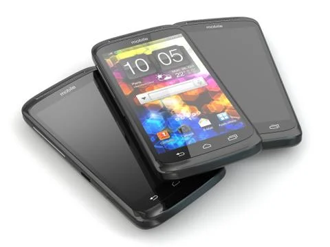 Three mobile phone. 3d Stock Illustration