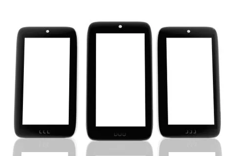 Three mobile phones with space to insert images and text Stockillustratie