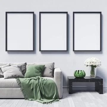 Three mock up poster frames with green vase Three mock up poster frames wi... Stock Photos