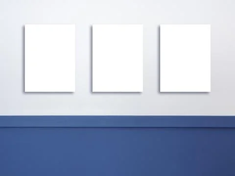 Three mockup empty blank white vertical rectangle border frame with same size Stock Photos