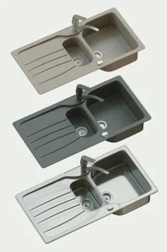 Three models of Water Tap and Wash Sinks Isolated. 3d rendering Stock Illustration