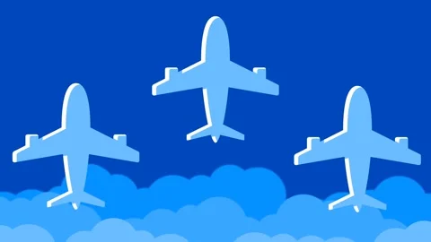 Three Modern Airplanes Soaring Above Clouds in a Blue Sky Representing Nati.. Stock Footage 340125139