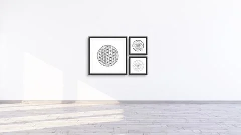 Three modern square black frames mockup design template with sacred geometry  Foto stock