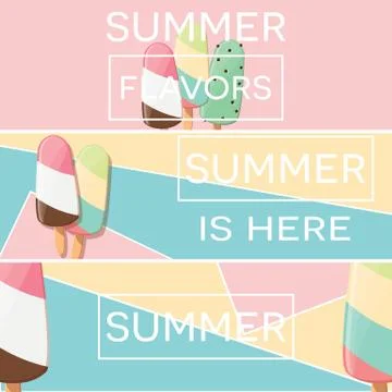 Three modern typographic summer poster designs with ice cream Stock Illustration